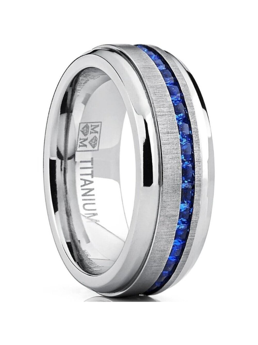 🆕 Men Blue Engagement Ring Eternity Titanium Wedding Band Simulated Sapphire